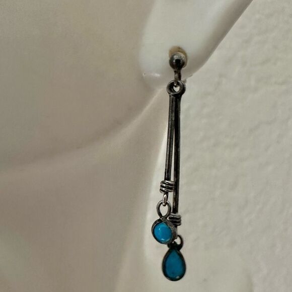 Sterling silver turquoise drop earrings - Picture 6 of 9